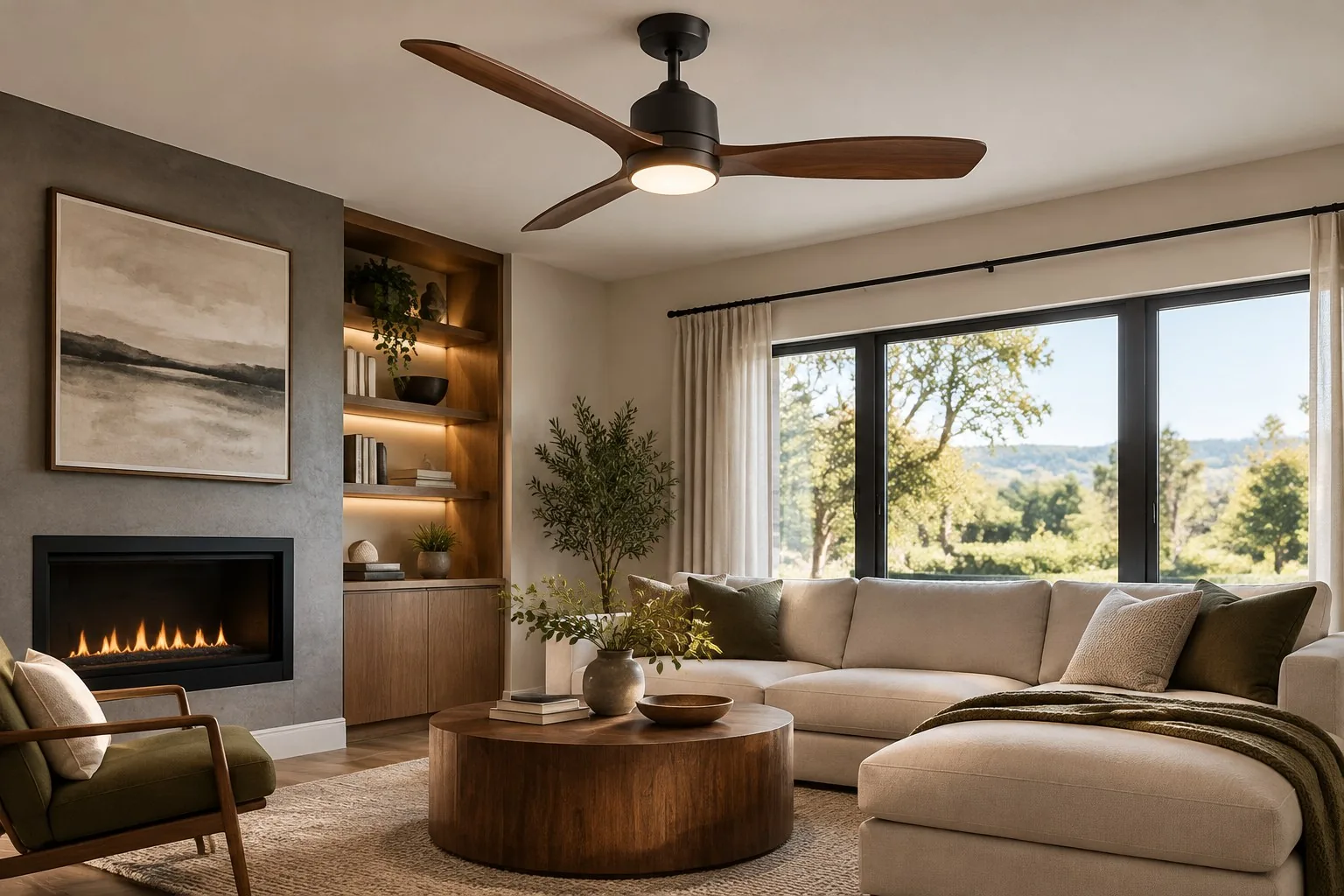 Illustration: modern ceiling fan in a living room