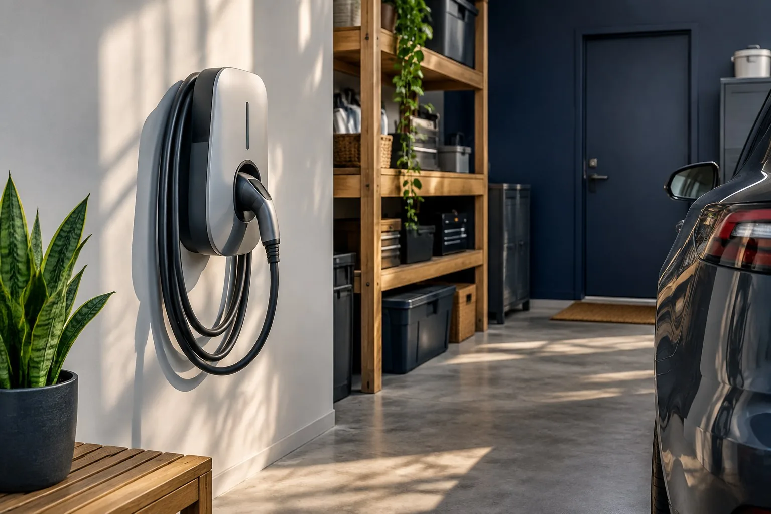 Illustration: generic home EV charger in a garage