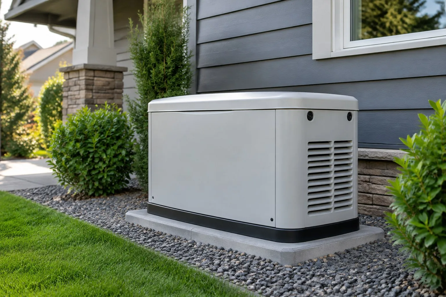 Illustration: generic standby generator beside a house